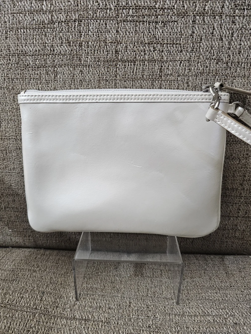 Coach Storypatch F35716 White Leather Wristlet Pouch Silver Hardware